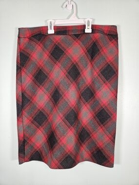 The Limited Red and Gray Plaid Midi Skirt